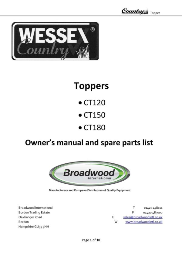 WESSEX PASTURE TOPPER GD180 GD230 GD275 OPERATORS MANUAL GD 180 230 275 